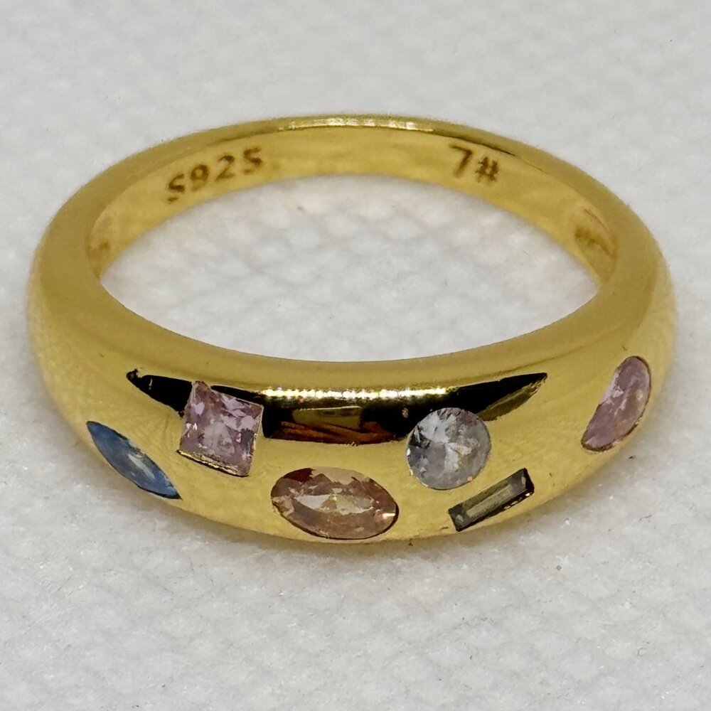 Gold plated Sterling Silver dome style ring, set with various CZs, NWOT,